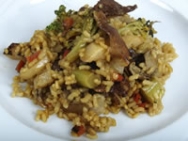 Guiso de arroz con setas y bacalao