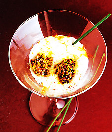 Helado de wasabi con bombón de foie