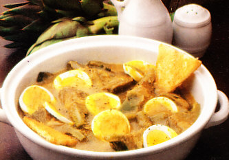 Huevos guisados con alcachofas