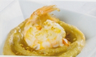 Hummus de lentejas y cigalas