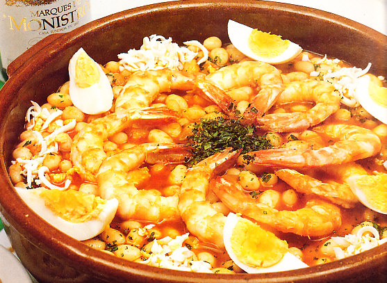 Judías con langostinos
