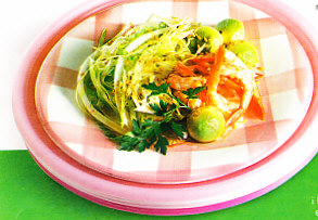 Juliana con gambas y aguacate