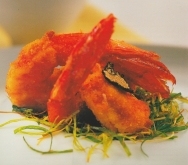 Langostinos rellenos de puerro y trufa