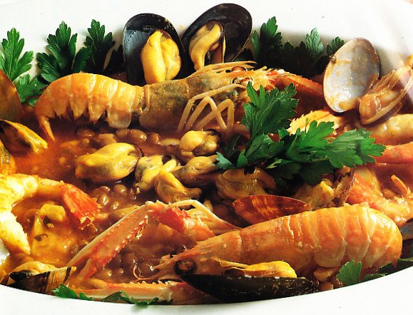 Lentejas con mariscos