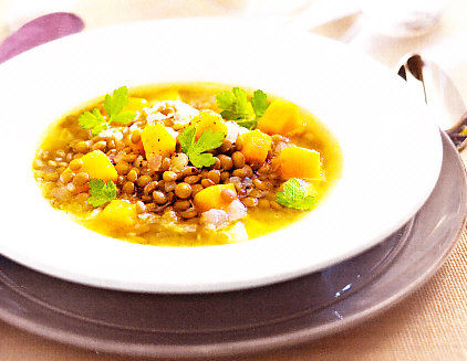 Lentejas guisadas con calabaza