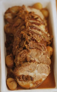 Lomo de cerdo con níscalos y castañas
