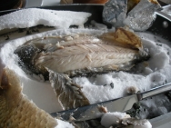Lubina al queso de Cabrales
