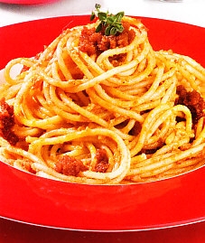 Espaguetis con crema de sobrasada
