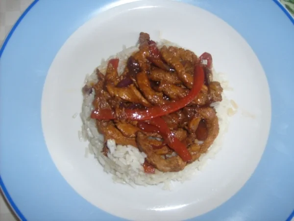 Fajita de cerdo con arroz