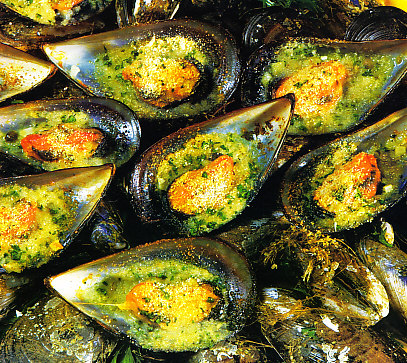 Mejillones a la pimienta verde