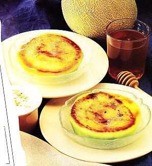 Melón caramelizado con salsa de yogur