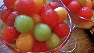Melón tres colores a la jalea de moscatel