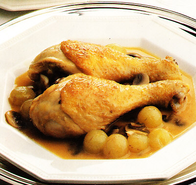 Muslos de pavo con uvas y vino de Alsacia