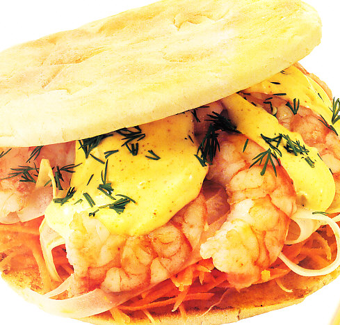 Pan de pita con gambas y zanahoria