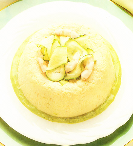 Pastel de camarones con salsa de calabacines