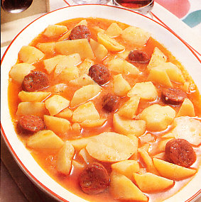 Patatas con puerros y chorizo