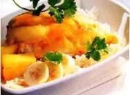 Pechugas de pavo con plátanos fritos