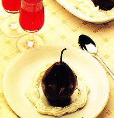 Peras al chocolate al microondas