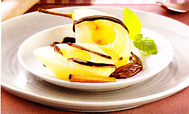 Peras con chocolate negro