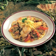 Perca con verduras y zumo de naranja