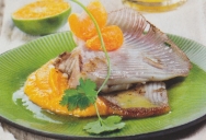 Pez raya con pure cremos de boniato y mandarina