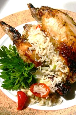 Picantones al curry con arroz