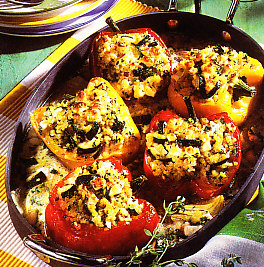 Pimientos rellenos con queso fresco de cabra