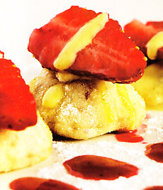 Pizzas pequeñas de chocolate y fresas