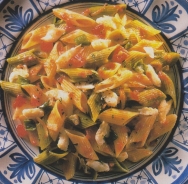Plumas con bacalao