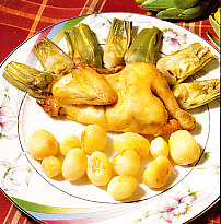 Pollitos tomateros con verduras