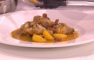 Pollo a la cerveza con mandarinas
