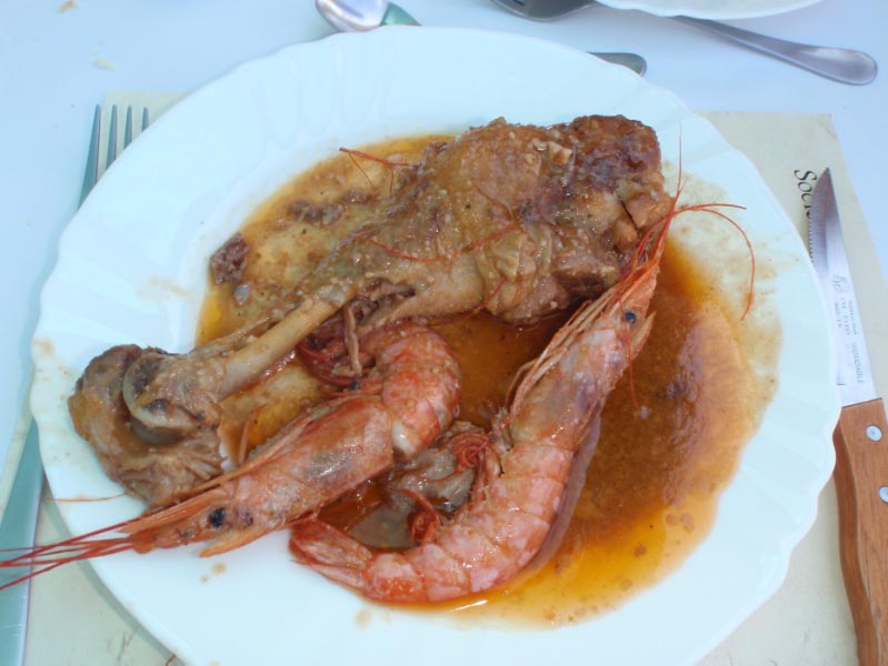 Pollo con gambas
