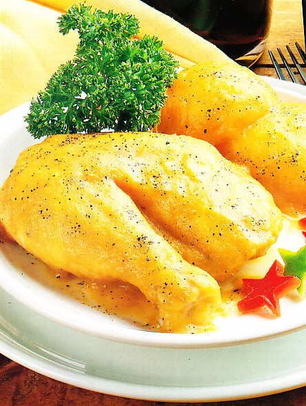 Pollo con melocotones