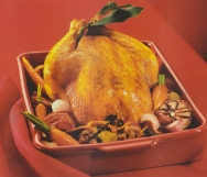 Pollo de corral relleno de setas al horno