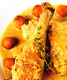 Pollo de pata azul con jugo