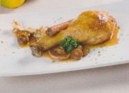 Pollo de payés con setas al cava