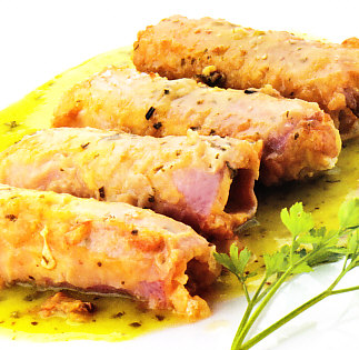 Puerros con jamón cocido en salsa verde