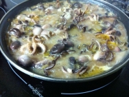 Pulpitos encebollados con trompetas amarillas