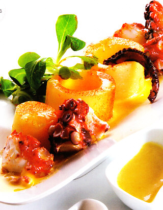 Pulpo con alioli de frutas