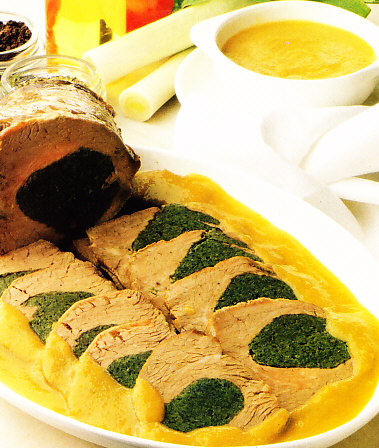 Redondo de ternera relleno de espinacas y queso