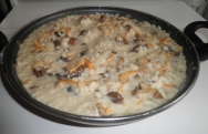 Risotto con trompetas amarillas y castañas