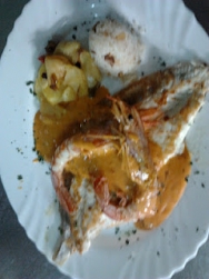 Rodaballo, Carabineros y Gambones con salsa Eneldo