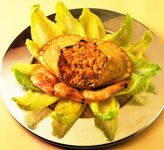 Romesco de centollo y gambas
