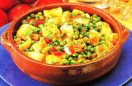 Sepia con patatas y guisantes