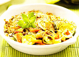 Setas y verduras al gratén