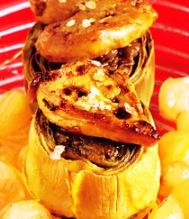 Receta de Alcachofas rellenas de setas de calabaza con hígado de pato