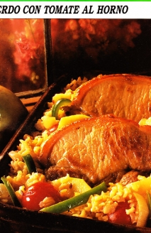 Carne de cerdo con tomate al horno