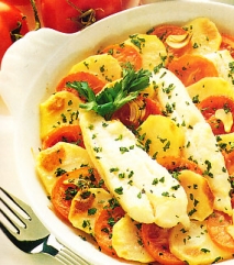 Cazuela de merluza con tomates