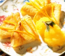 Crêpes con sorbete de naranja