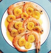Receta de Langostinos con plátanos y miel